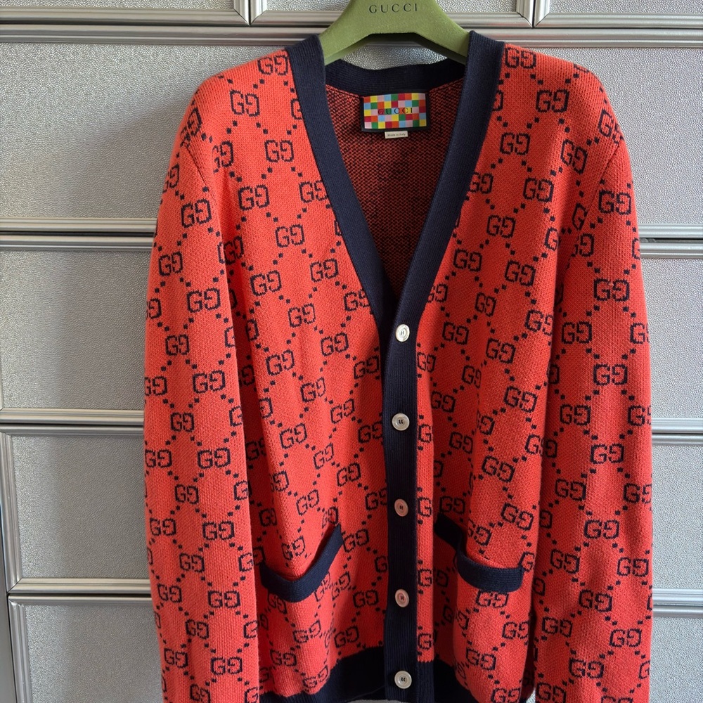 Gucci Red and Blue Cardigan Sweater